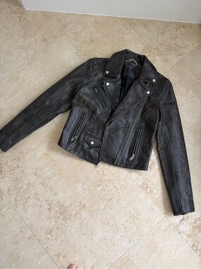 Abercrombie & Fitch Distressed Black Leather Moto Jacket